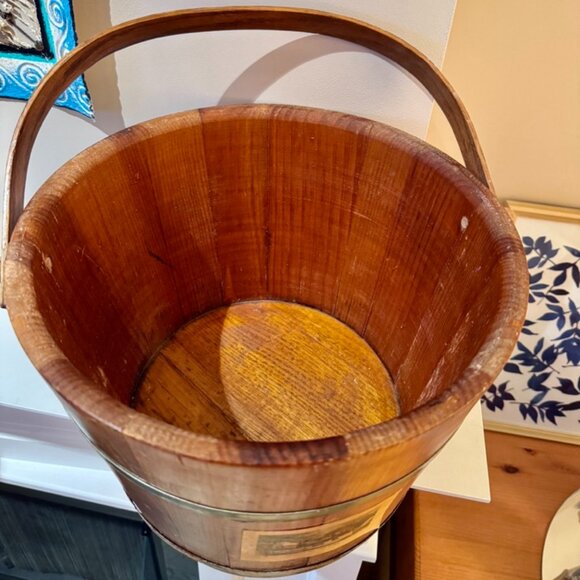 Antique Swing Handle Wood Firkin Bucket with Currier & Ives Print - Picture 7 of 11